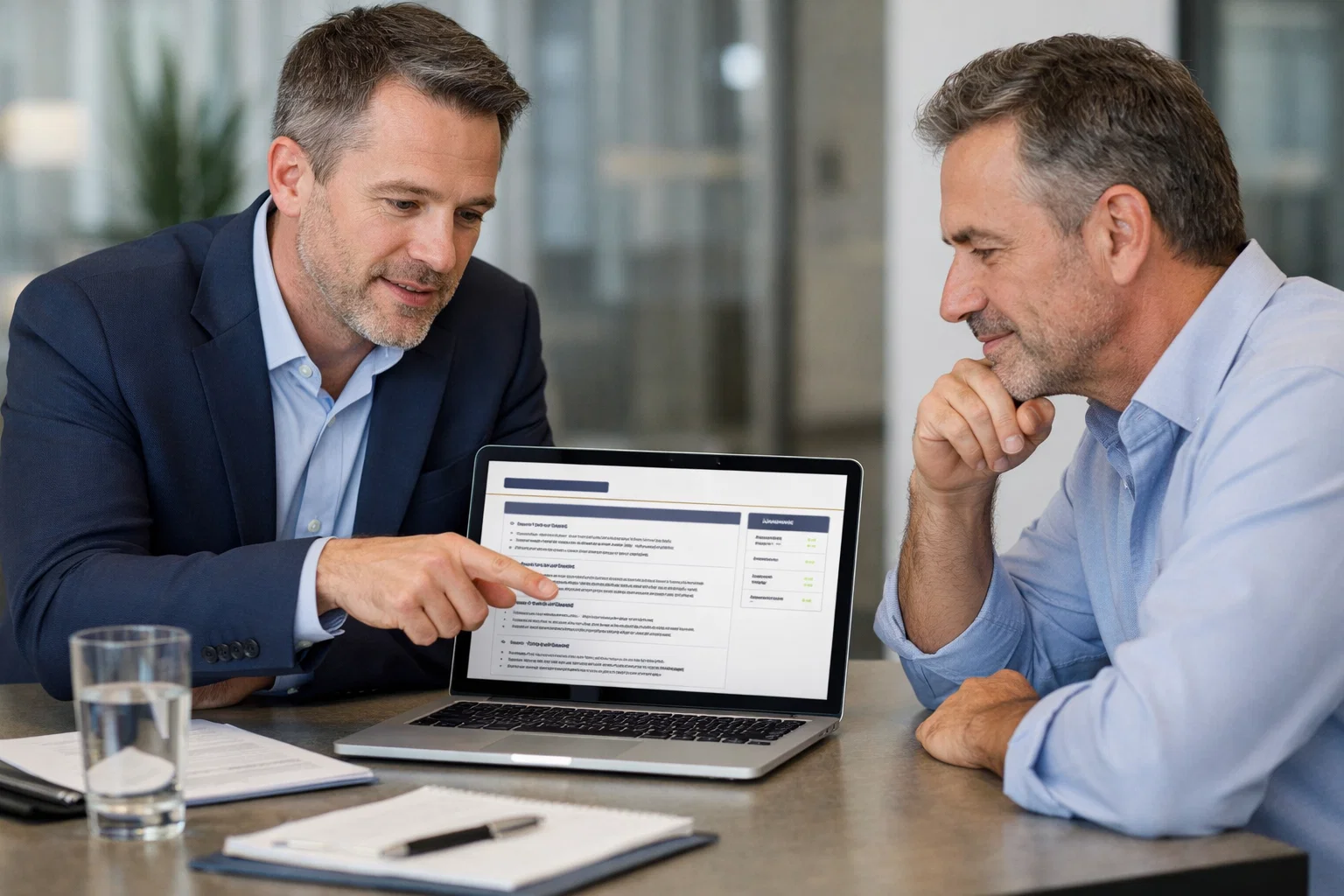 Business owner reviewing business performance with advisor
